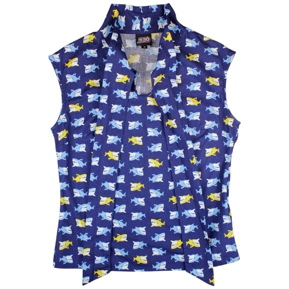 Retrolicious Novelty Shark Tie Halter Top Baby Shark Marine Biology Artsy Size S - Picture 2 of 10